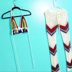 New! crochet matching 2 pc bralette and pants set